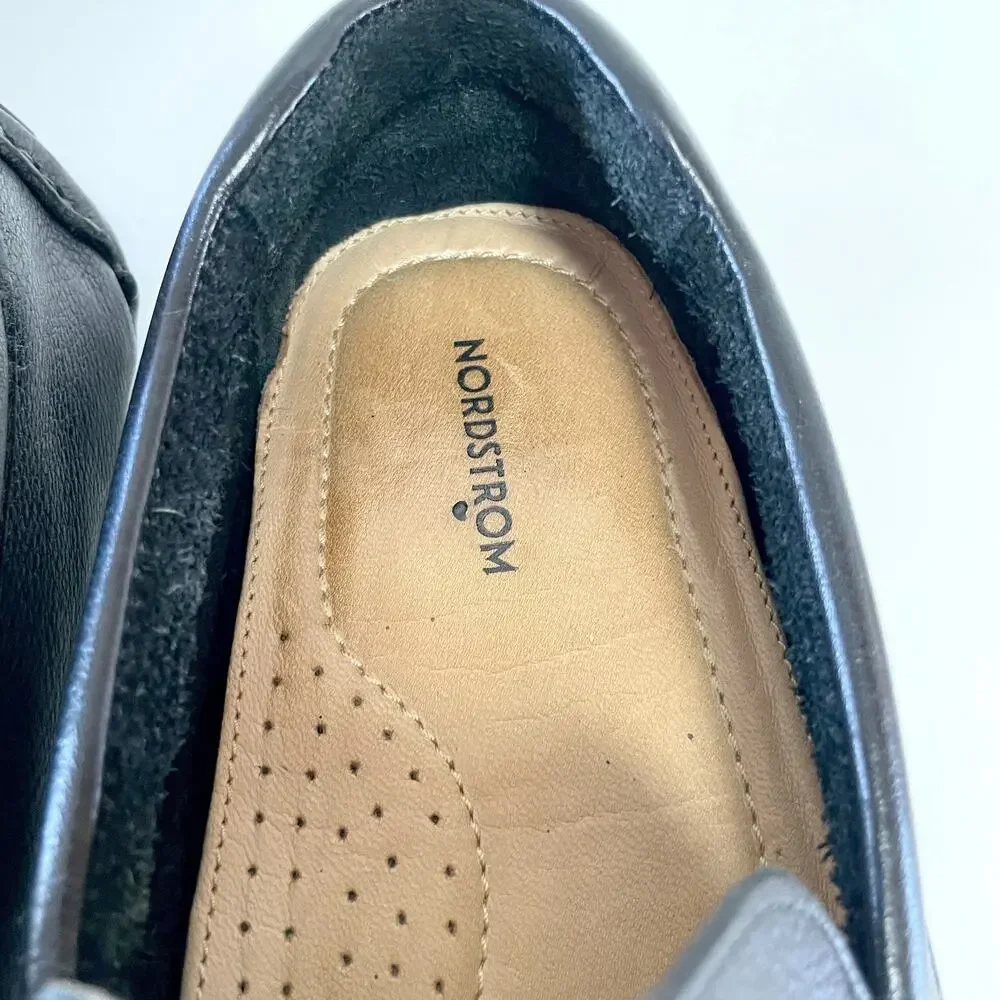 Nordstrom Leather Driving Penny Loafers Mens sz 8 Black Moccasins Mocs Old Money